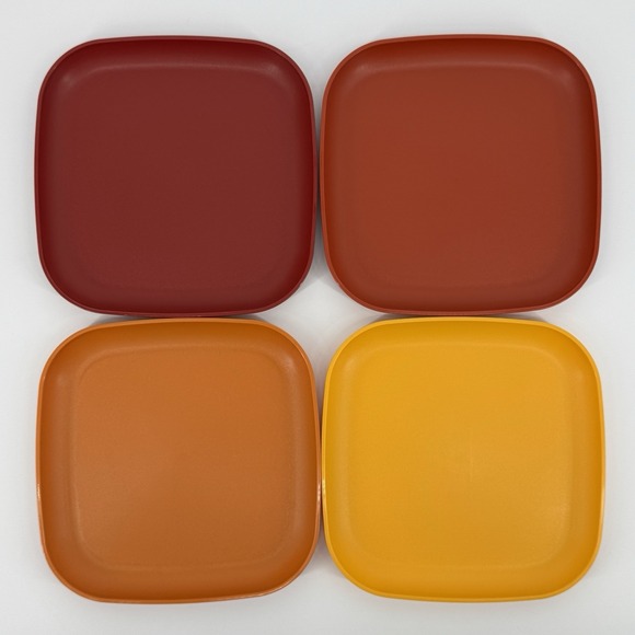 Tupperware Other - Vintage Tupperware Square Luncheon Salad Plates Set 4 Harvest Colors USA Retro
